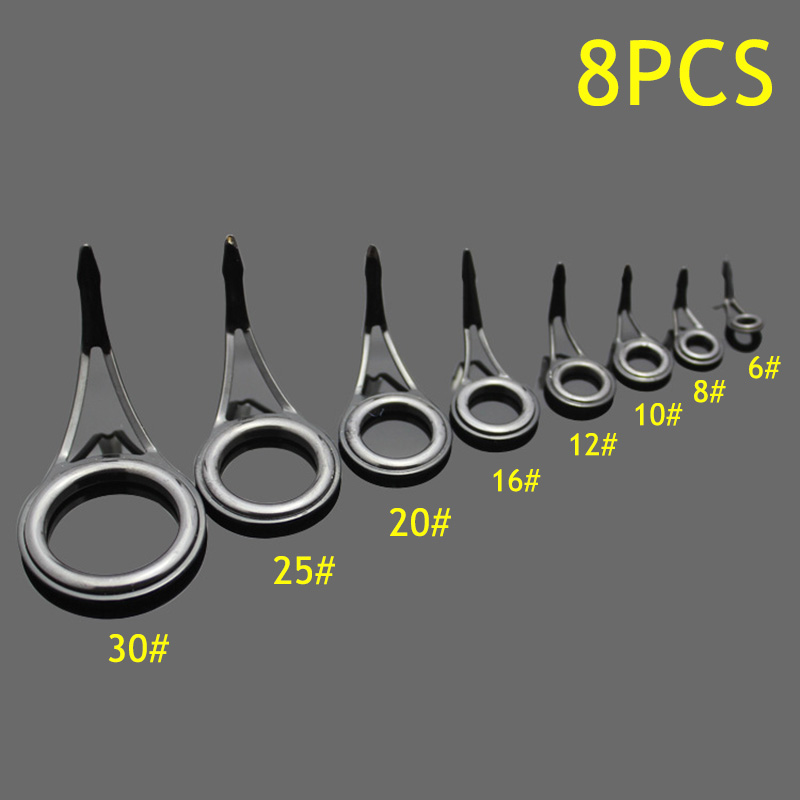 Fishing Rod Guide Replacement - 8 Stück Angelruten-Führungsringe, Anti-Reibungs-Keramik-Spitzenringe-Set für Salzwasser-